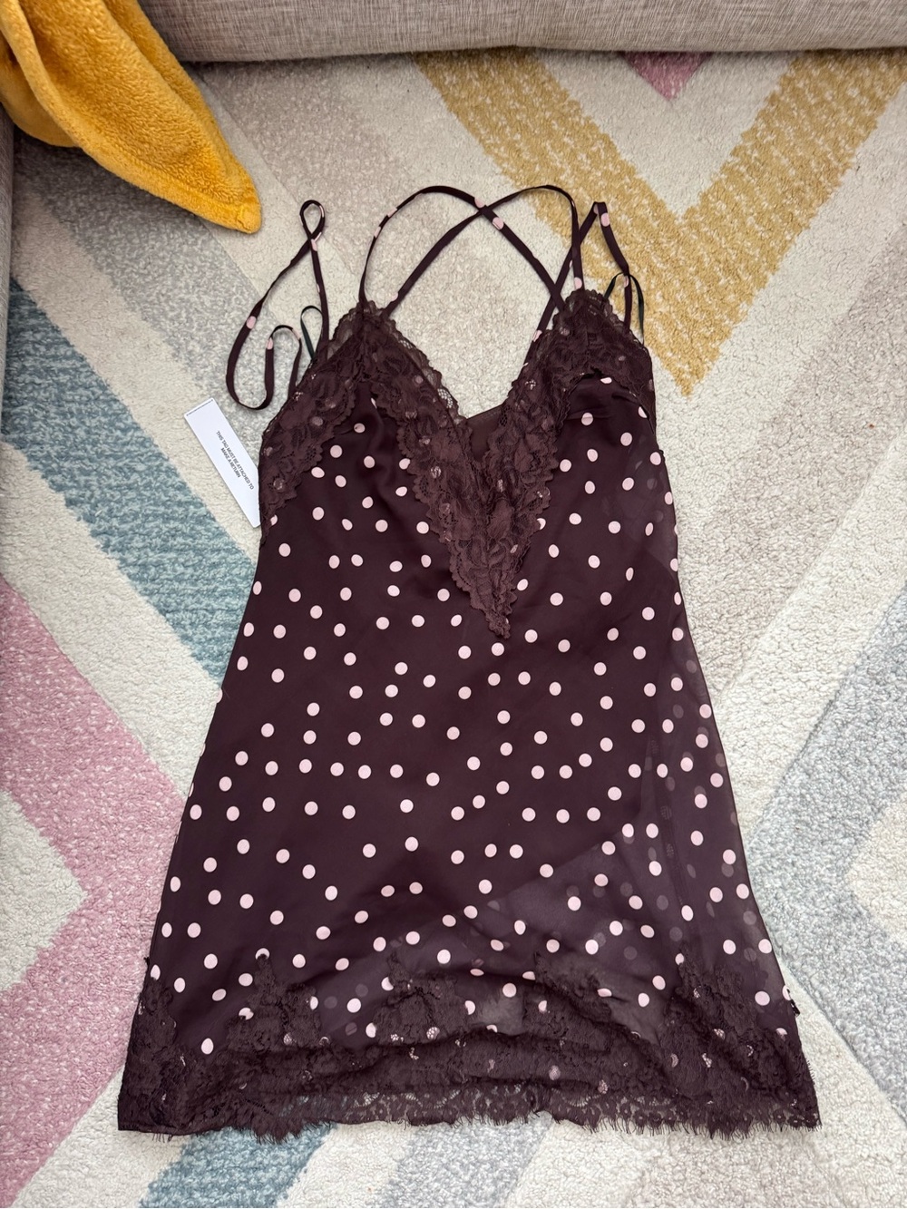 NWT Princess Polly Burgundy Mini Slip Dress with Blush Polka Dots